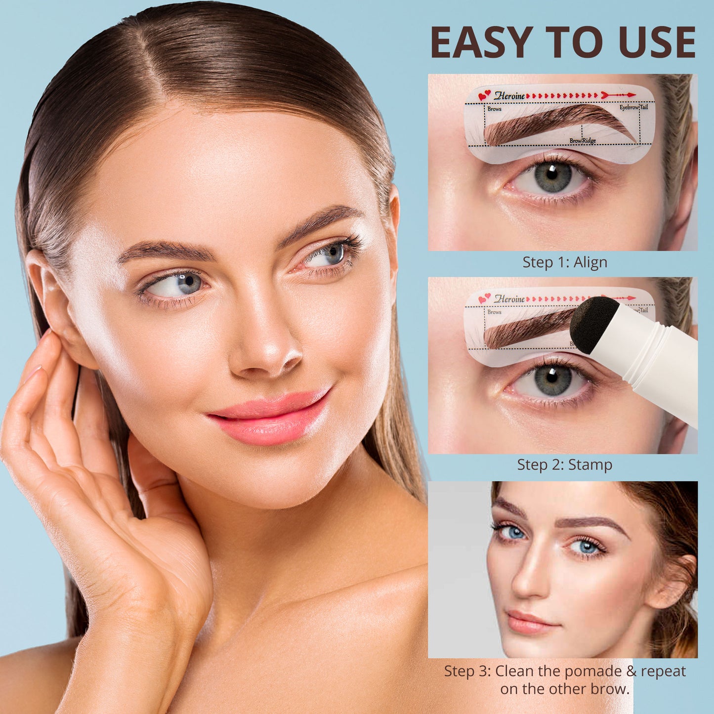 Eyebrow Stamp Stencil Kit-Brow Stamp And Shaping Kit- One Step Brow Stamp Kit -Waterproof Long-lasting Eyebrow Stamp